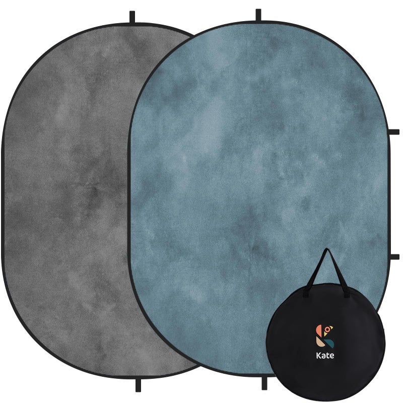 Kate Collapsible Backdrop Pop-up Photo Backdrops Folded Grey Teal for Photography, for Video, for Broadcast, 5x6.5ft - Image 1
